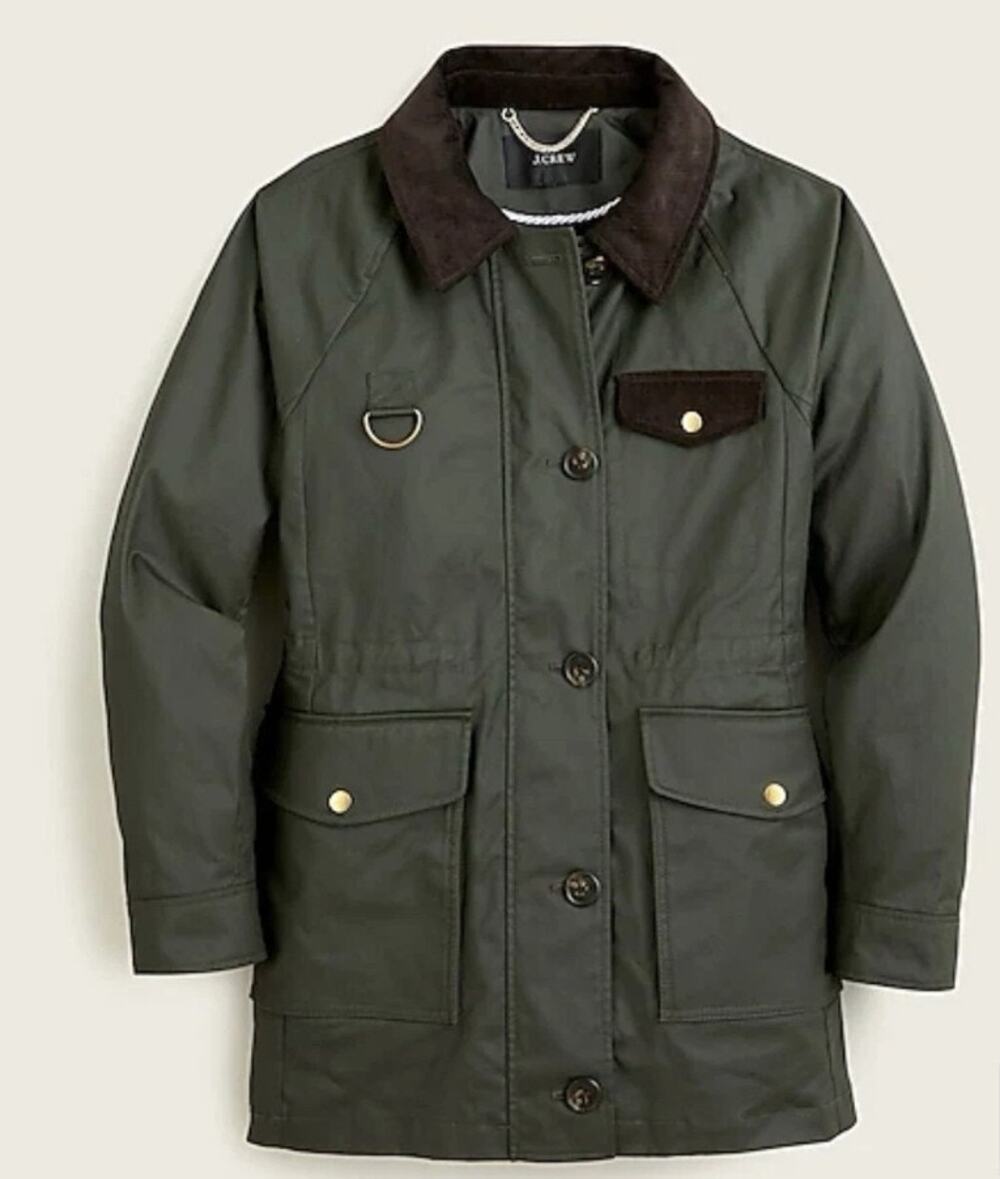 J.CREW Women's Green Waxed Cotton Classic Field Military Jacket XS S